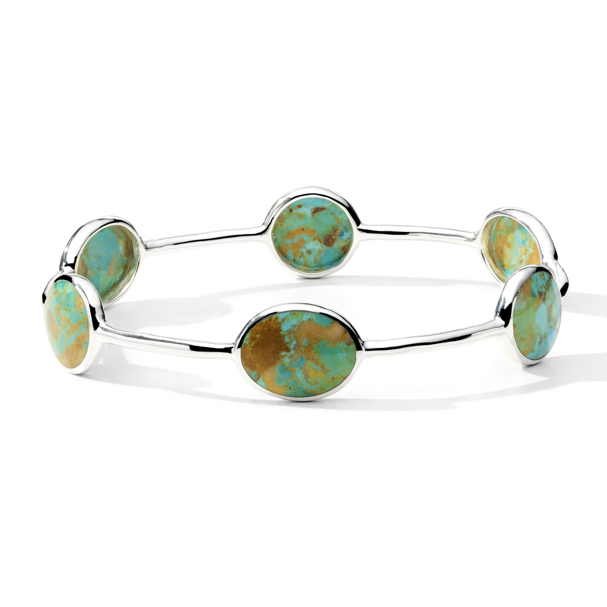 925 Polished Rock Candy 6-Stone Bangle in Green Turquoise Block Slices