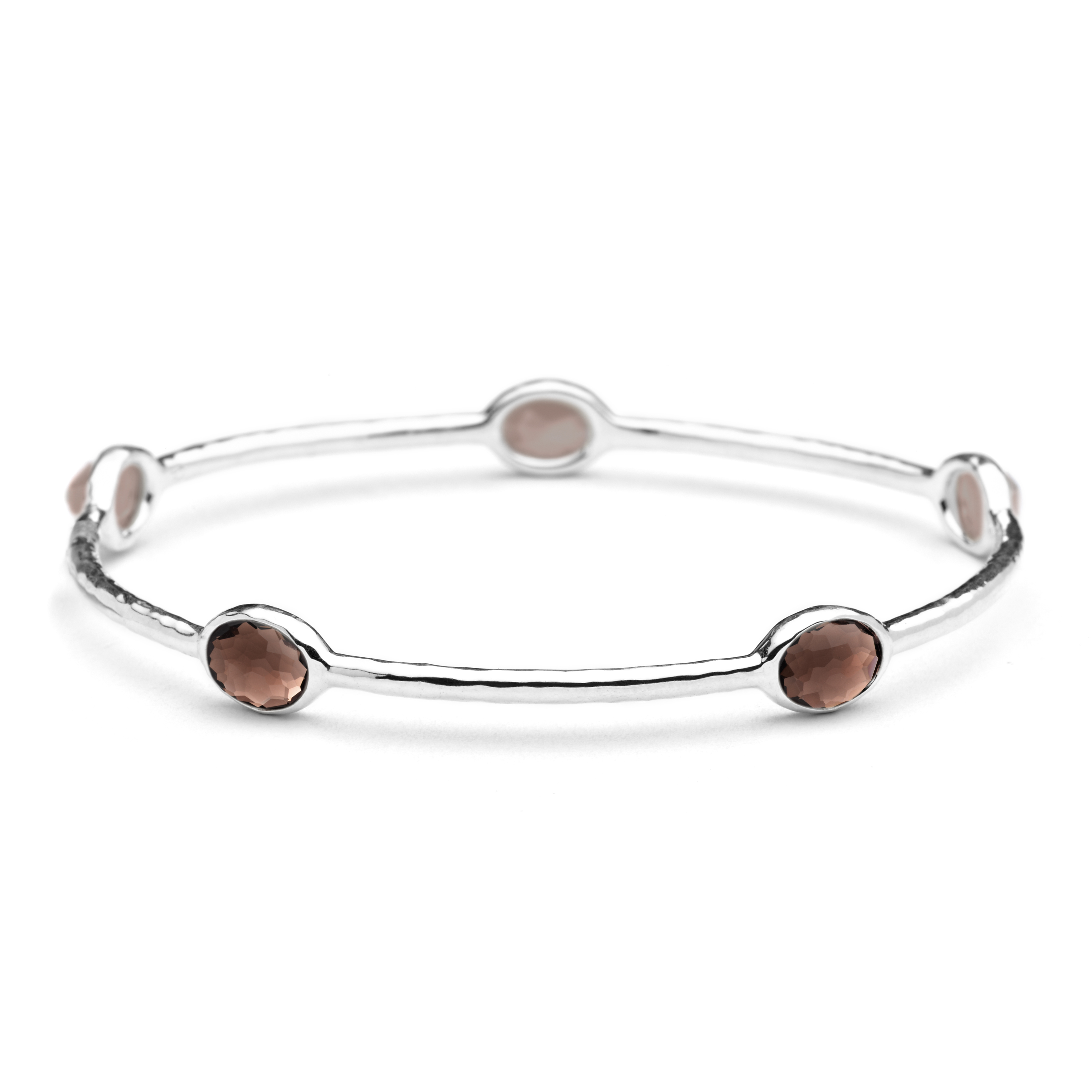 Sterling Silver Rock Candy  5 Stone Bangle in Smokey Quartz