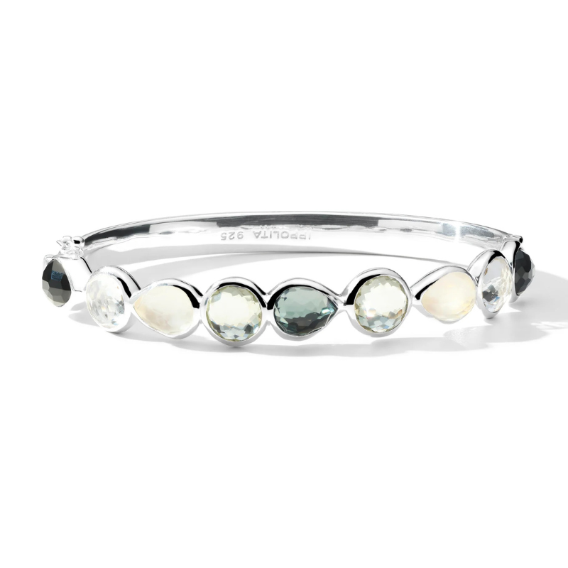 925 Rock Candy Stone Row Hinged Bangle in Antico