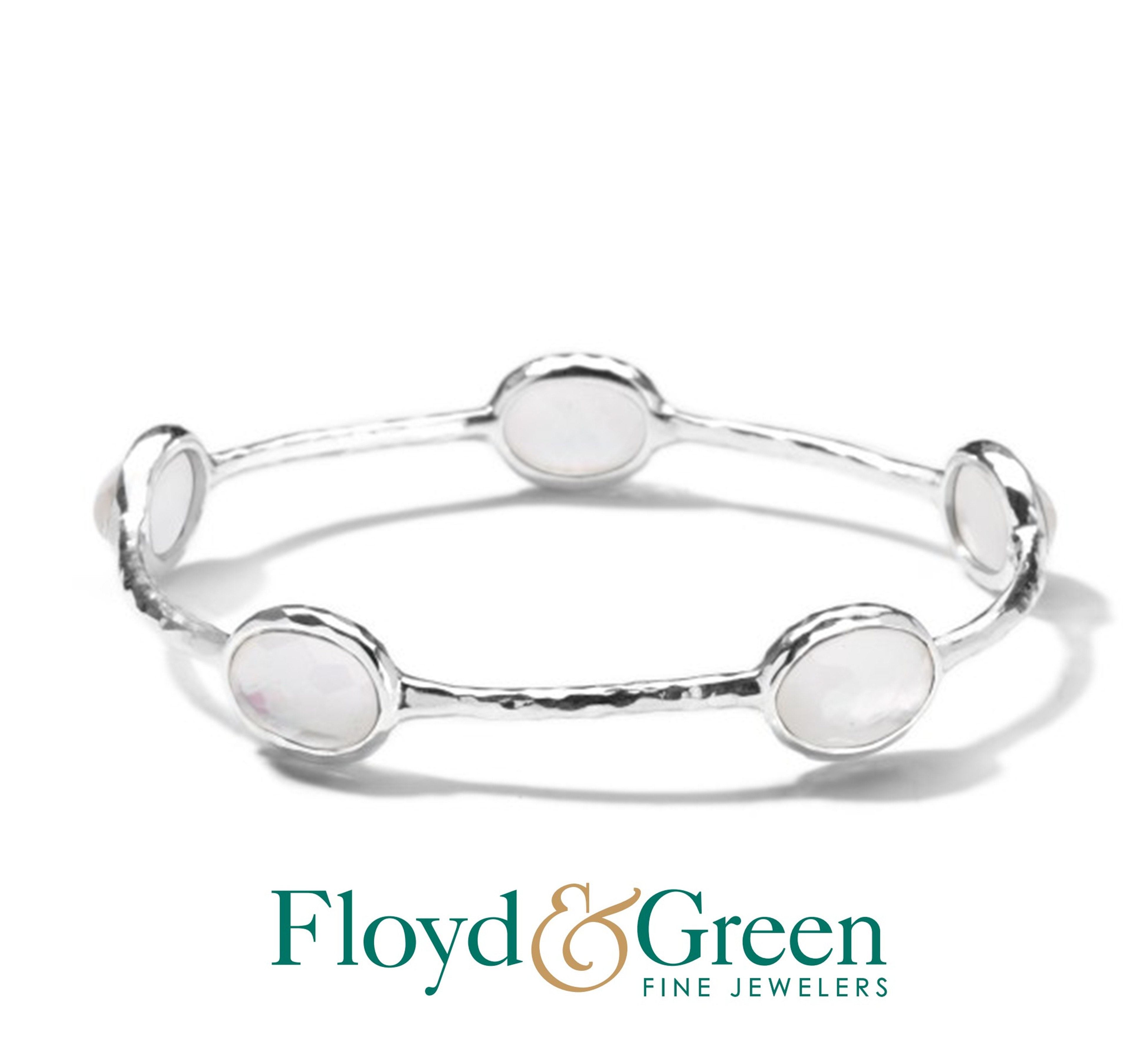 Ippolita Sterling Silver Rock Candy 5-Stone Bangle: Rock Crystal + MOP