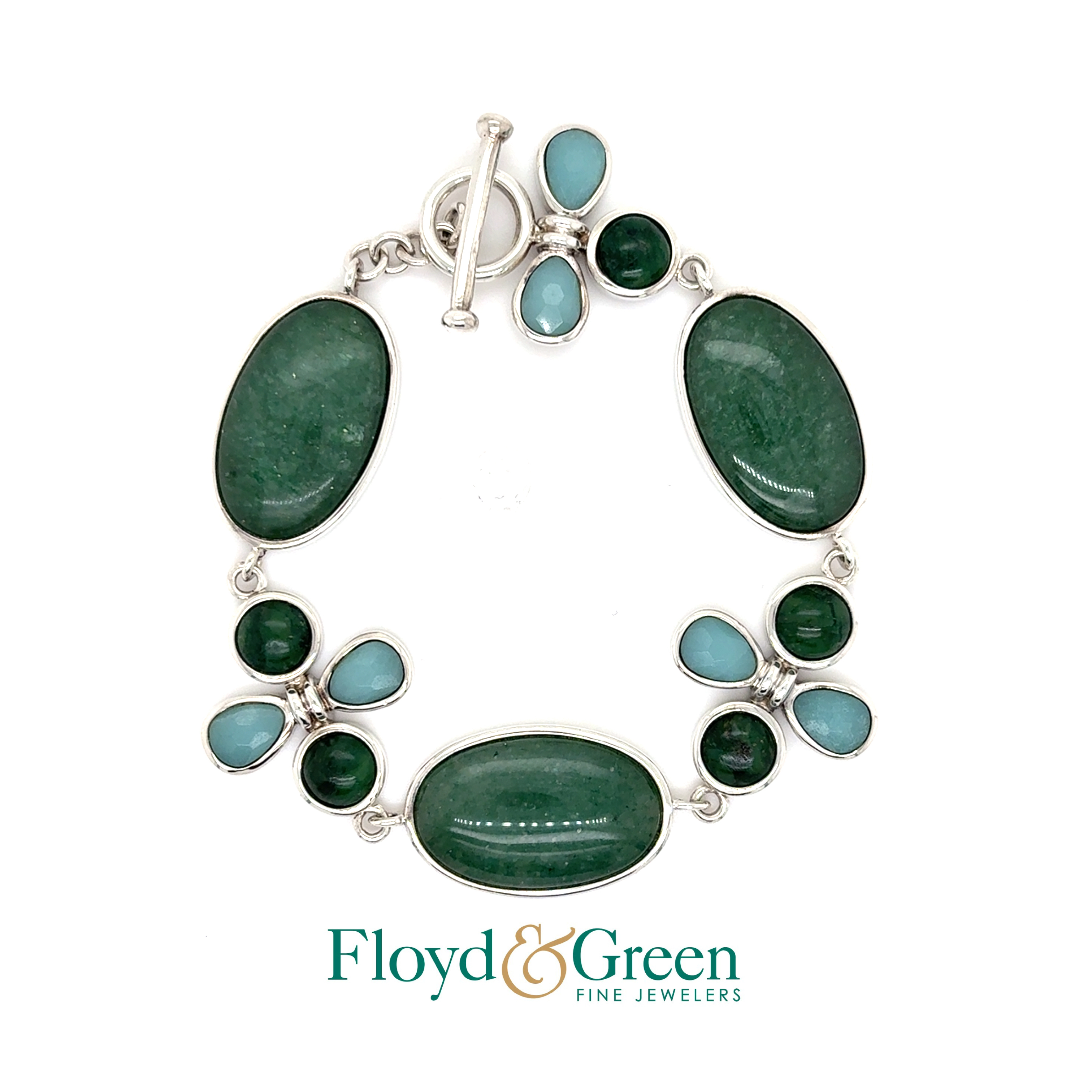 Sterling Silver Aventurine Stone Bracelet, 7 inch, 27.4g