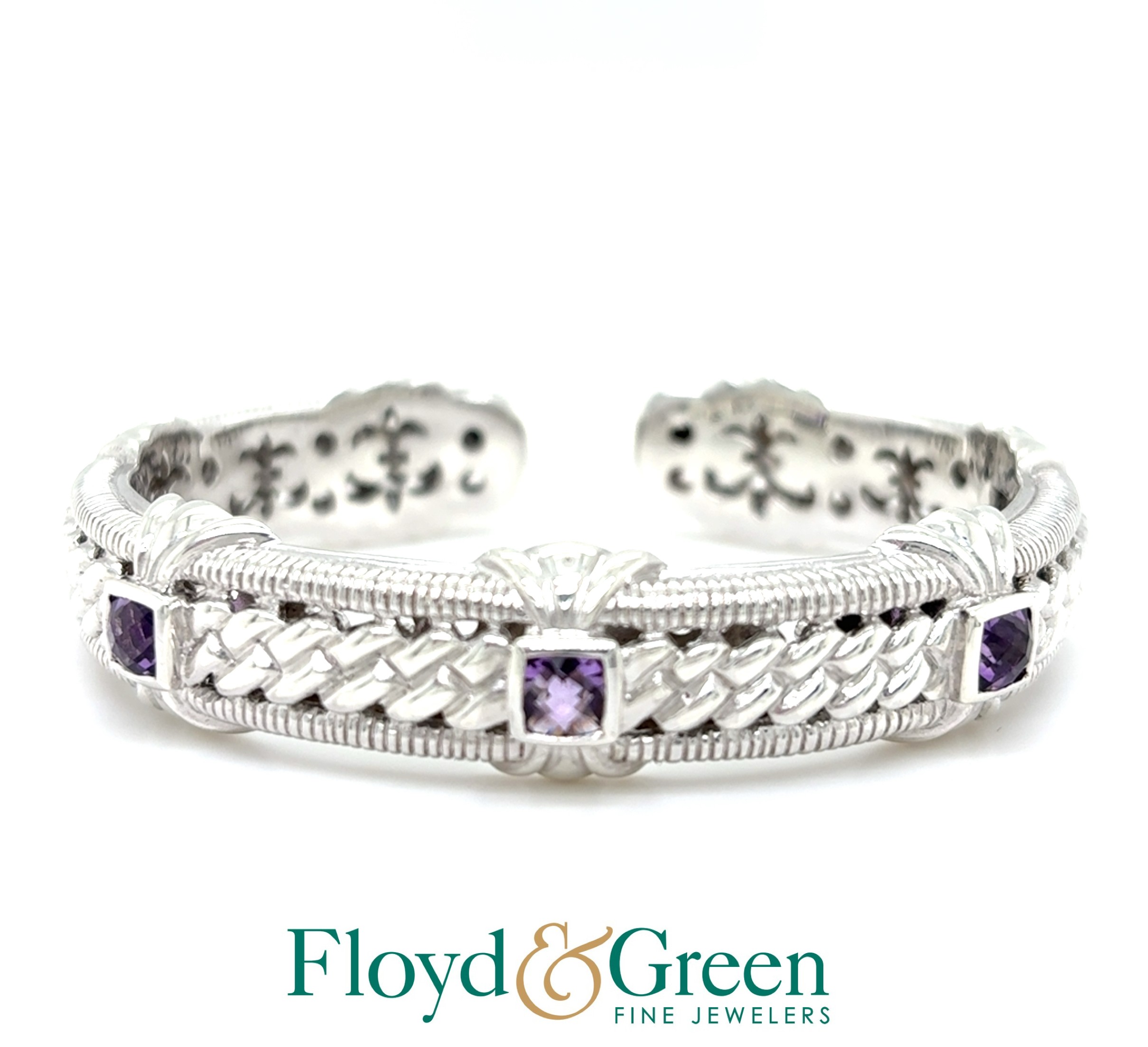Judith Ripka Sterling Silver Cuff with 3 Amethysts, 48.5g
