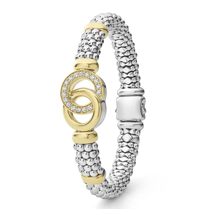LAGOS Signature Caviar Two-Tone Interlocking Diamond Caviar Bracelet