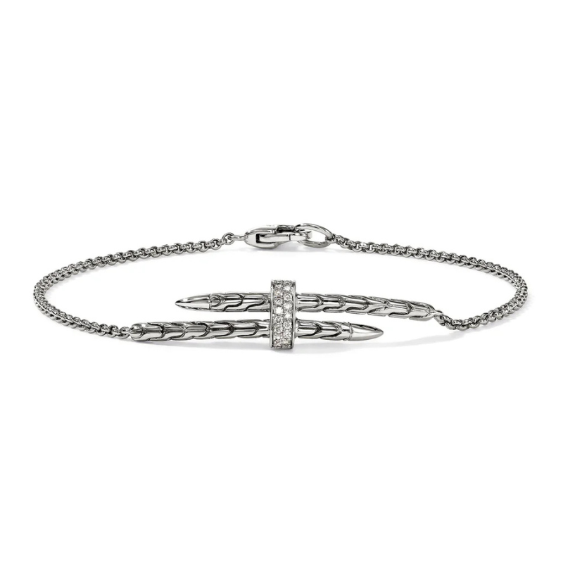 Spear Silver Dia Pave .08ctw Station Bracelet w/1.5mm Rolo Chain and Lobster Clasp