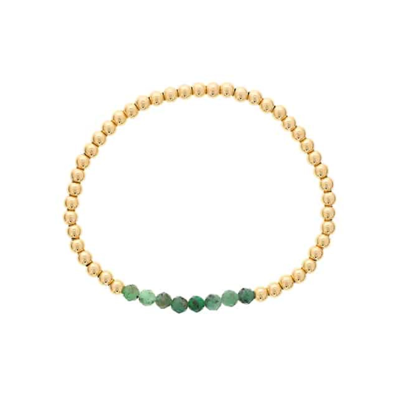 4MM Gold Filled Beads w/ 4MM Faceted Emerald Bar