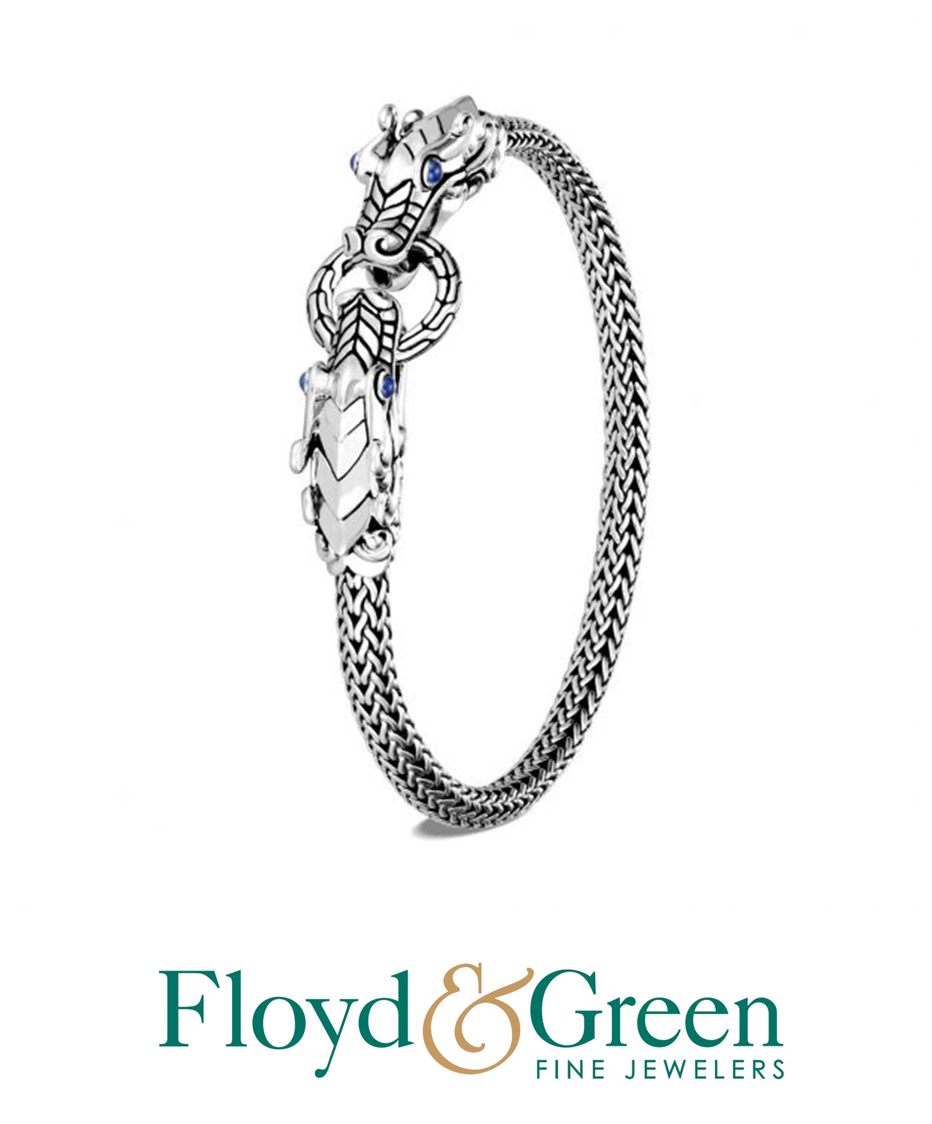John Hardy Sterling Silver Legends Naga Bracelet with Blue Sapphire Eyes, 7.5 inch ** RETAIL CORRECT