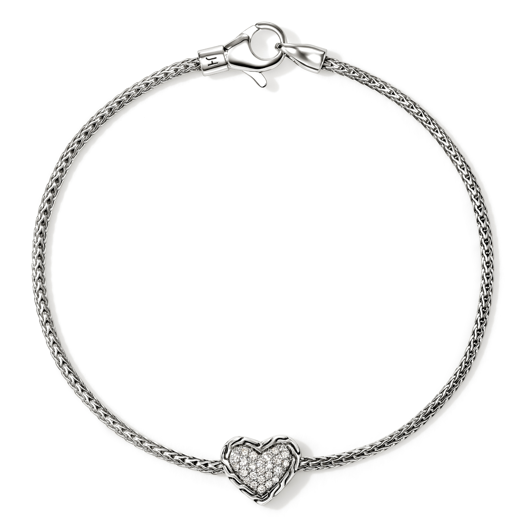 JH Essentials Heart Silver Diamond Pave (0.14ct) on 1.8mm Chain Bracelet with Lobster Clasp
