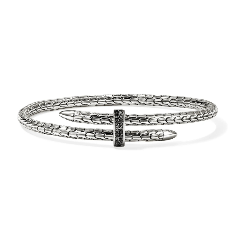 SS Spear Bypass Flex Cuff w/ Black Sapphire 4MM Size Medium