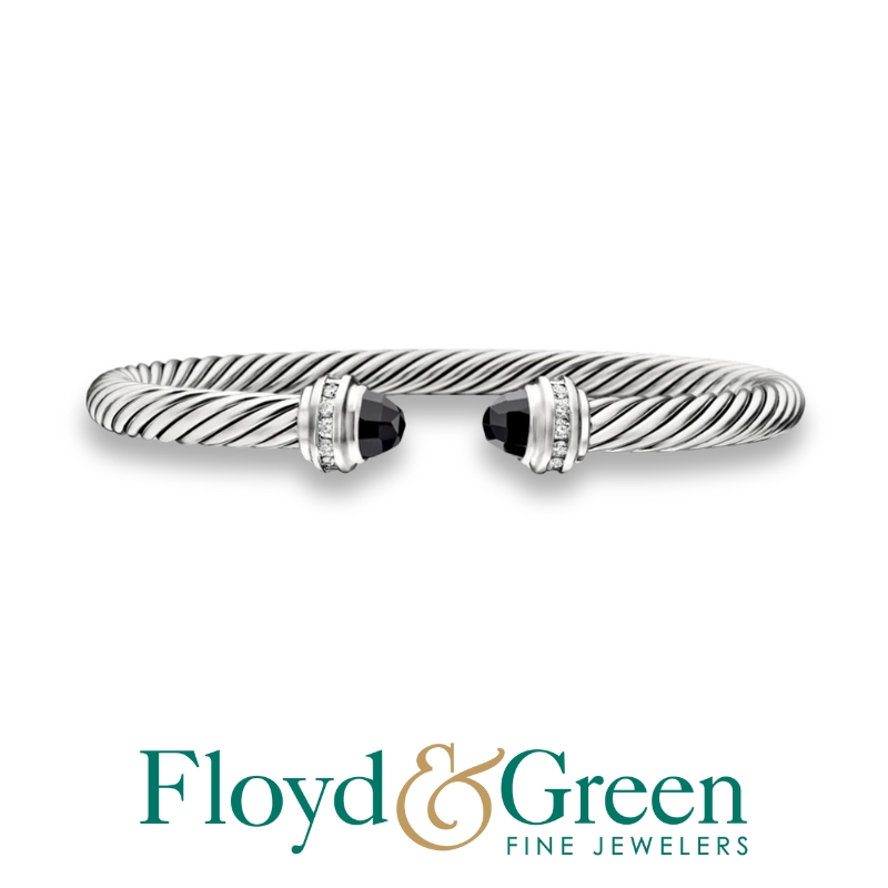David Yurman Classic Cable Sterling Silver Bracelet with Black Onyx & Diamonds, Pavé-set, 0.19ct
