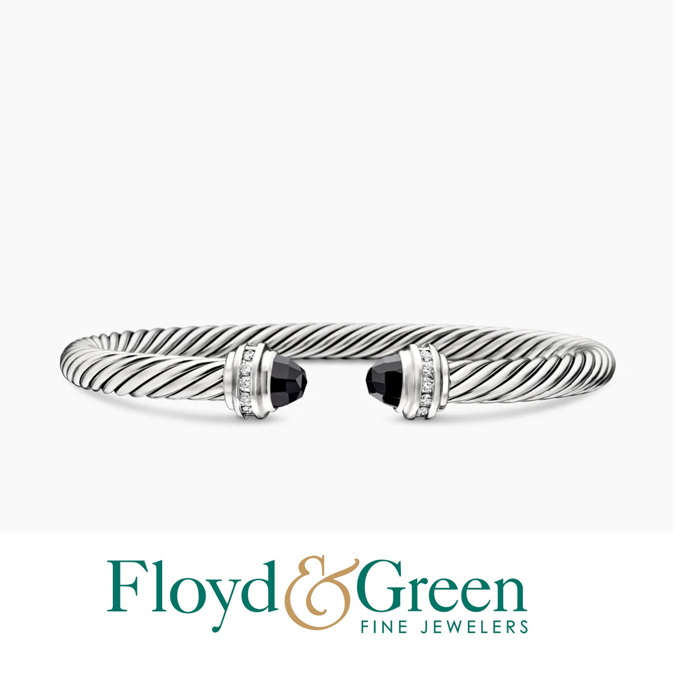 David Yurman 5.0mm Classic Cable Sterling Silver Bracelet with Black Onyx & Diamonds, Pavé-set, 0.19ct