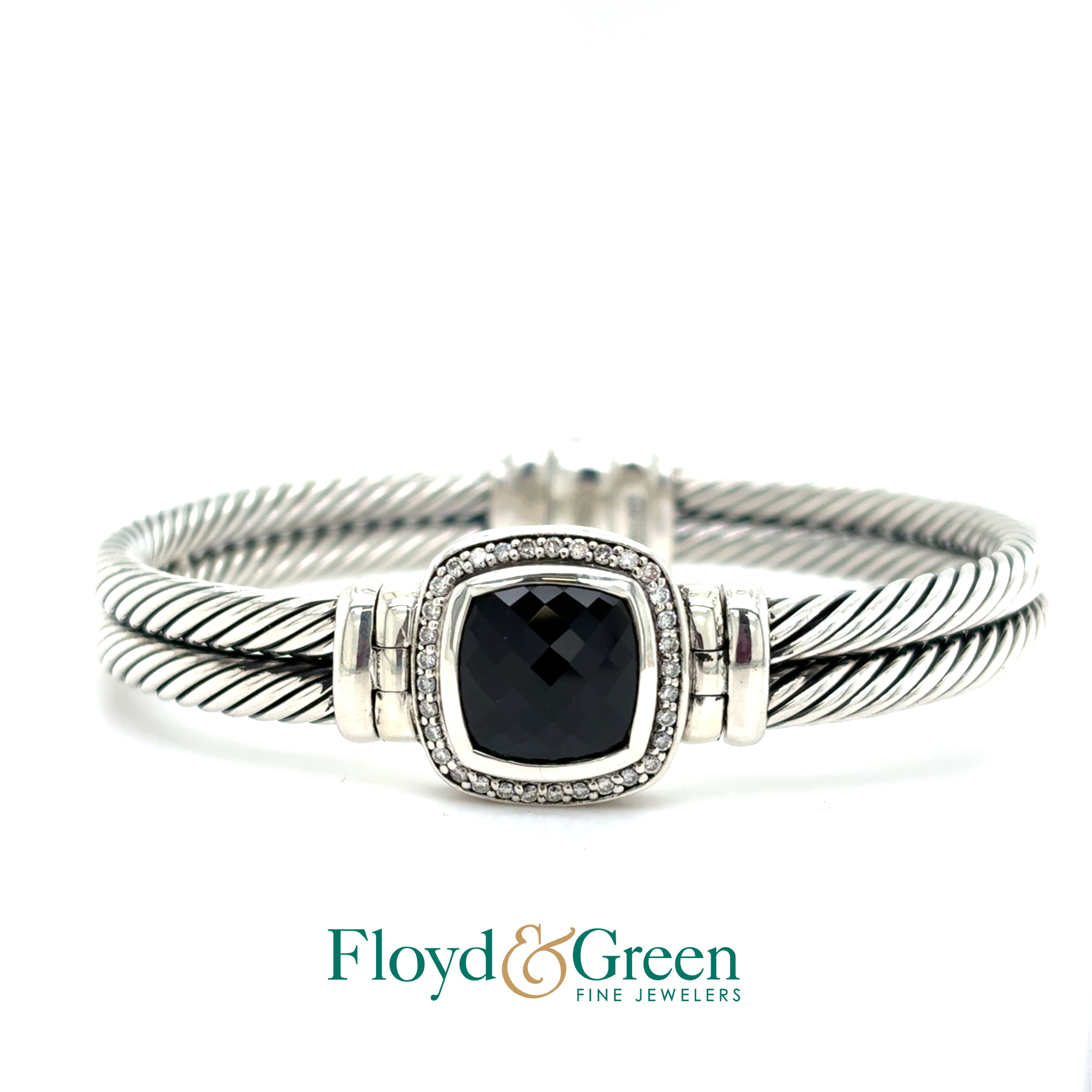 David Yurman Sterling Silver Bracelet with Black Onyx and Diamonds