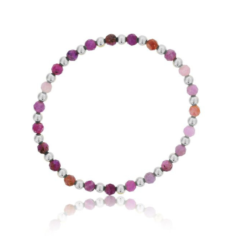 DEE BERKLEY Alternating Ruby & Silver Beaded Bracelet