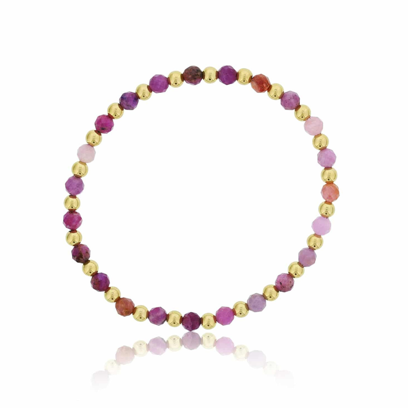 DEE BERKLEY Alternating Ruby & Gold-Filled Beaded Bracelet