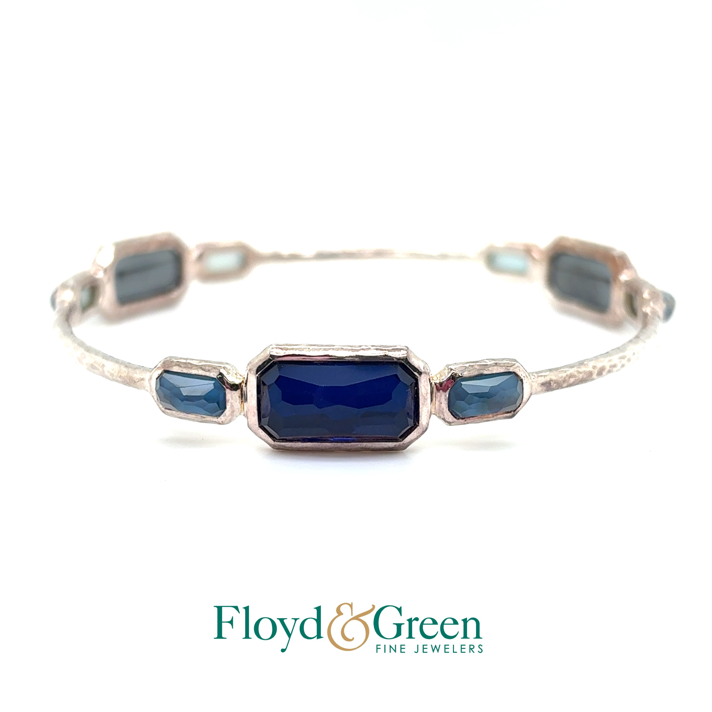 Ippolita Sterling Silver Rock Candy Rectangular-shaped Blue Doublet Bracelet Bangle