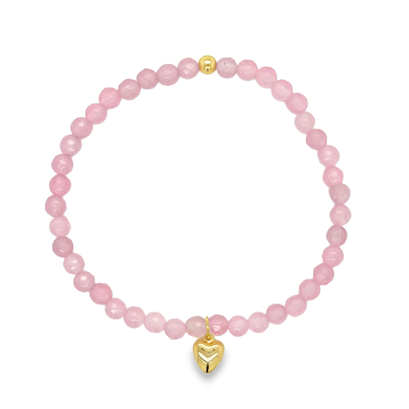 4MM Faceted Rose Quartz with Gold Filled Puffy Charm in Custom Gift Box