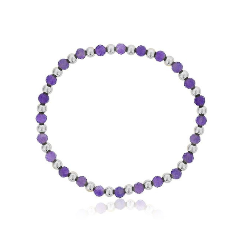 DEE BERKLEY Alternating Amethyst & Silver Beaded Bracelet
