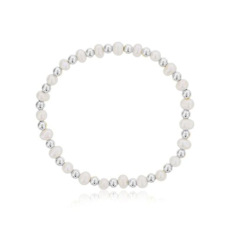 DEE BERKLEY Alternating Pearl & Silver Beaded Bracelet