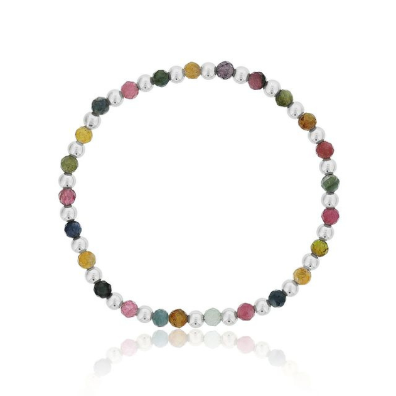 DEE BERKLEY Alternating Tourmaline & Silver Beaded Bracelet