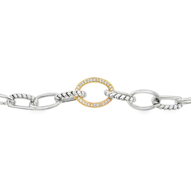 SS/YG Oval Link Bracelet w/ Dia .10ctw