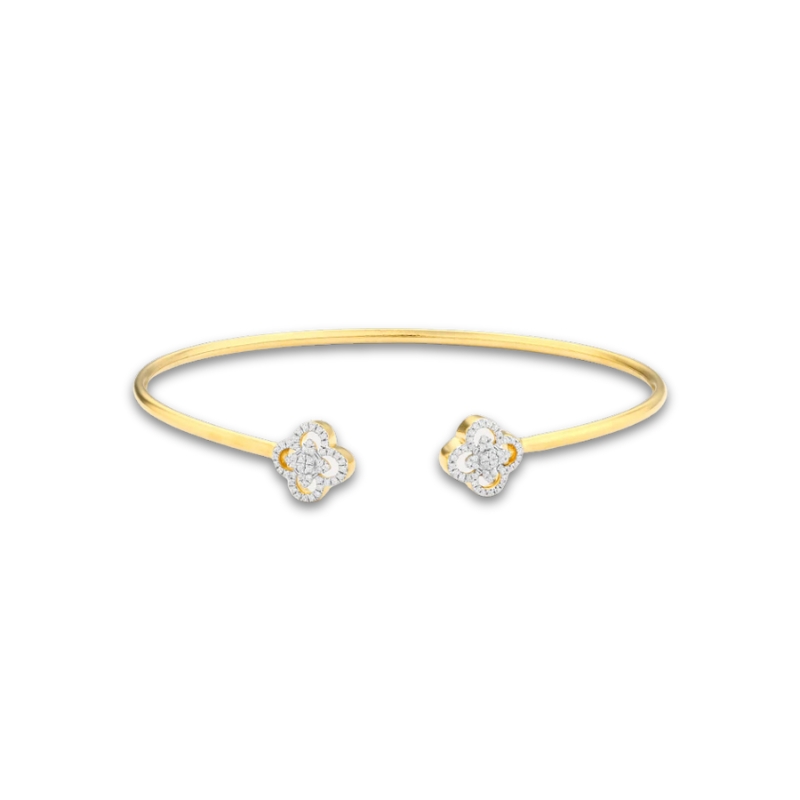 Stainless Steel & 14KYG Wildflower Flexi Cuff Bracelet .15ctw Size Medium