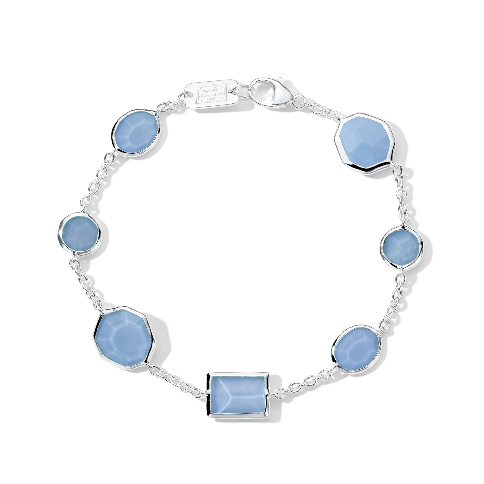Lucente 925 Rock Candy® Mixed-Cut Station Bracelet in Dyed Blue Jade 7.5