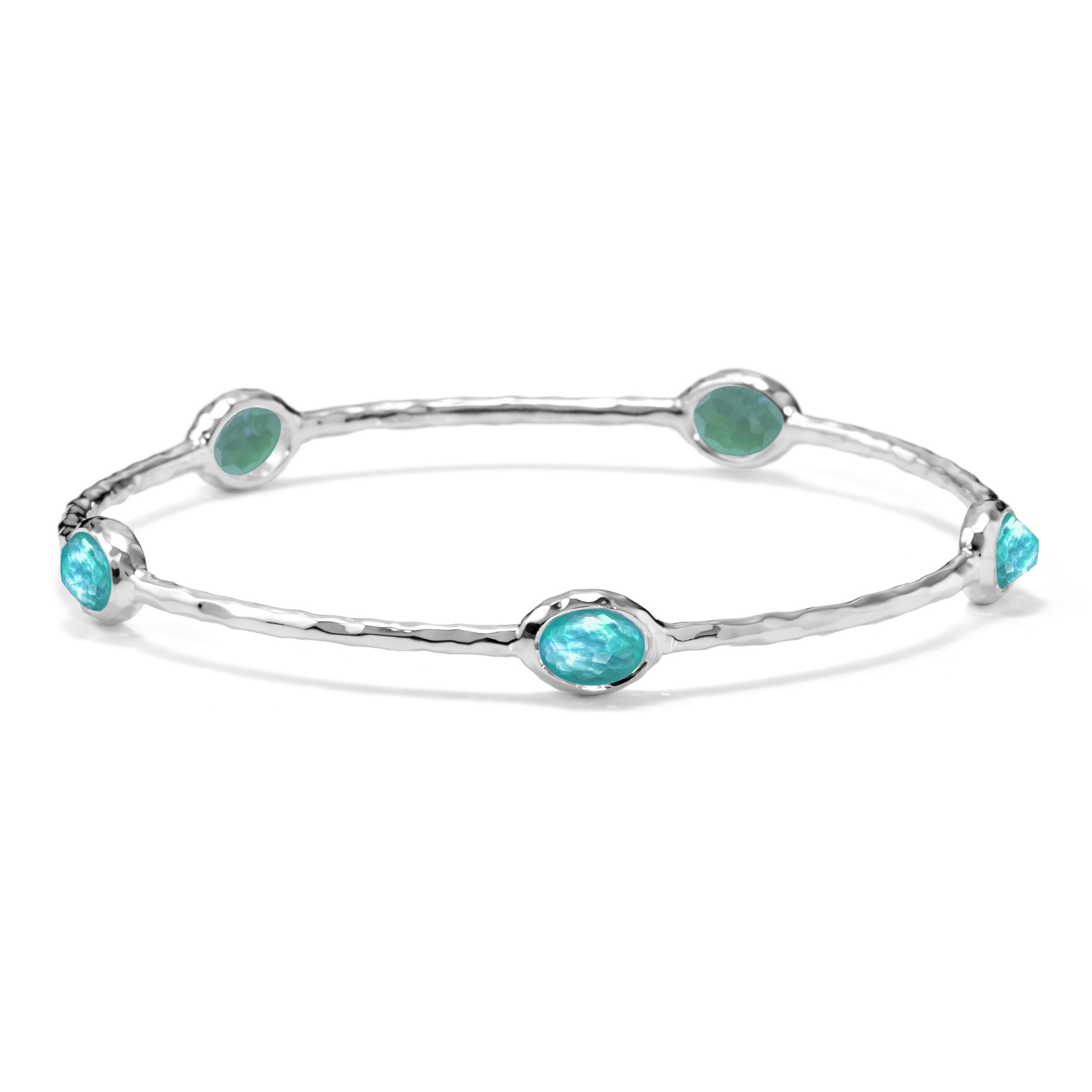 Limpido 925 Rock Candy® 5-Stone Bangle in Rock Crystal, MOP and Dyed Green Agate Triplet