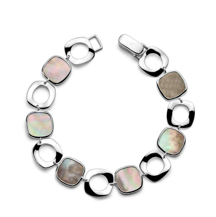 925 Polished Rock Candy® Cushion Slices & Frame Flexible Bracelet in Brown Shell Slice