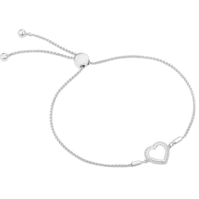Waterproof Beaded Heart Bolo Bracelet - Silver