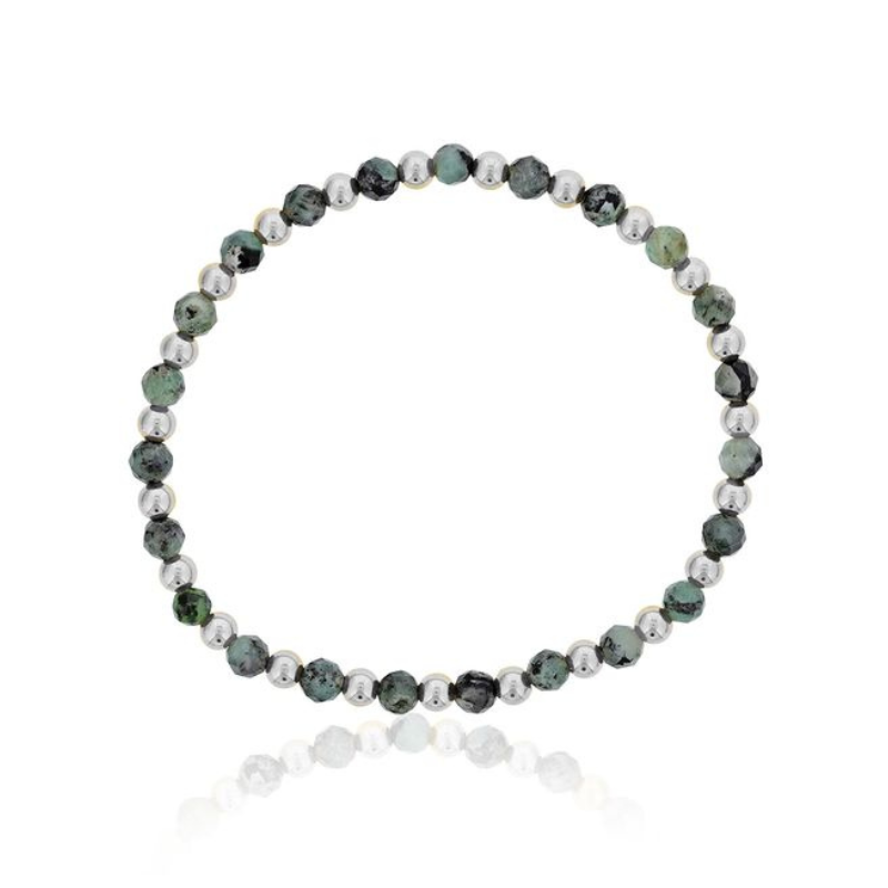 DEE BERKLEY Alternating Emerald & Silver Beaded Bracelet