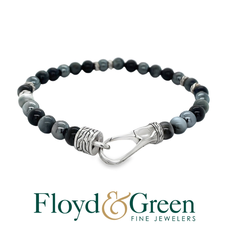 John Hardy Sterling Silver Beaded Bracelet with Black Onyx, Eagle Eye & Hematite, 8 1/4 inches.