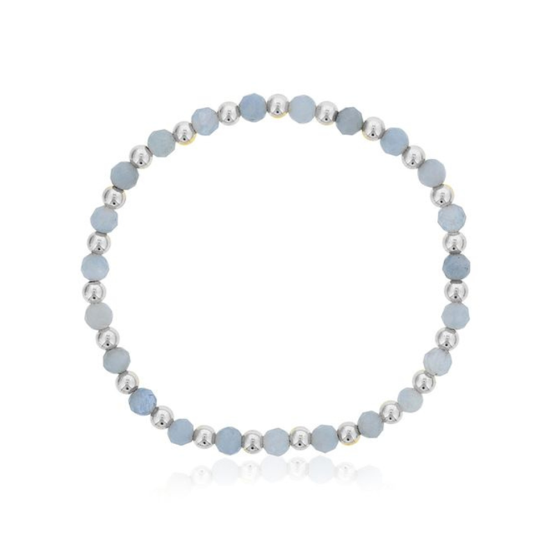 DEE BERKLEY Alternating Aquamarine & Silver Beaded Bracelet