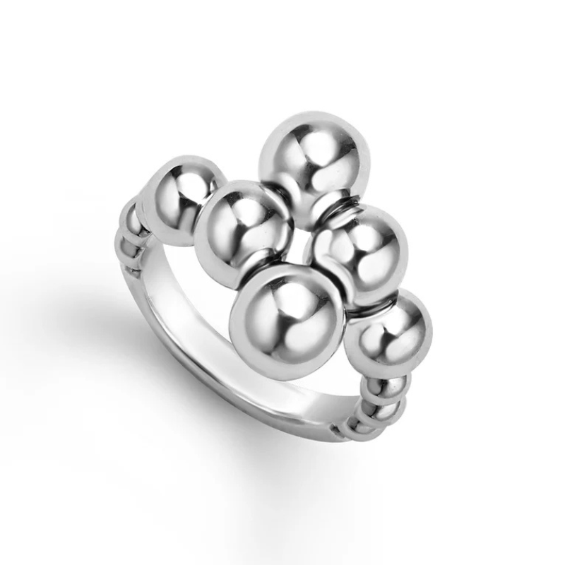 SS Caviar Bubbly 17X3mm Cross Over Ring SZ 7