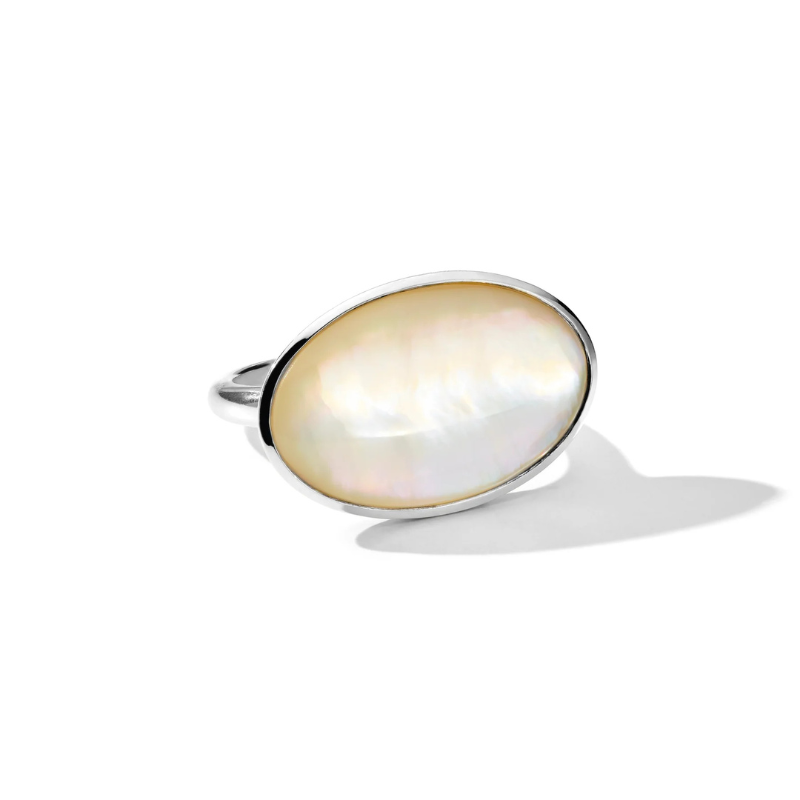 SS Ondine Sculptured Large Oval Ring in Rock Crystal & MOP Cabochon