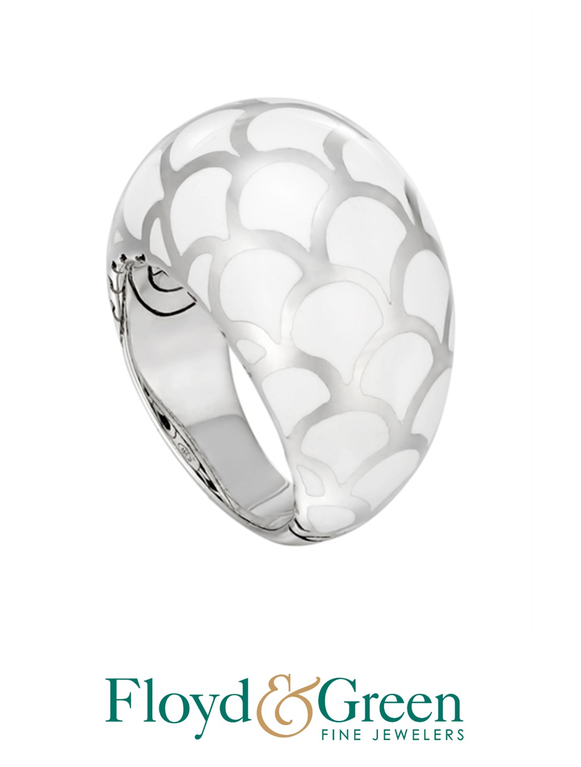 John Hardy Sterling Silver Naga White Enamel Done Ring, Size 7