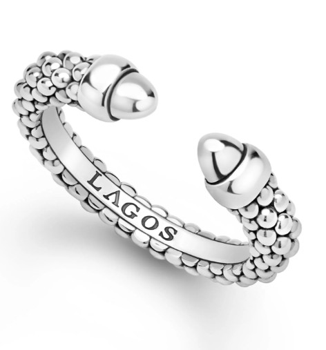 Signature Caviar 
Silver Caviar Beaded Mini Versa Stacking Ring Size 8