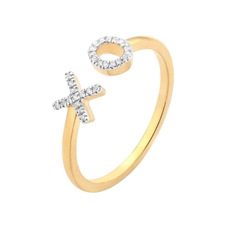 14KP SS XO Ring Statement Ring .04ctw Size 7