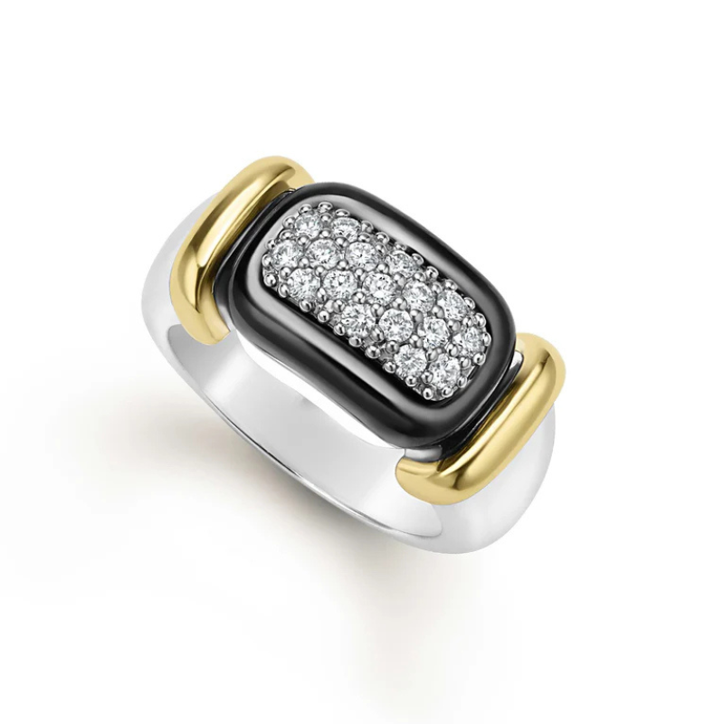 SS/18KY Dia .32ctw G-H SI Black Caviar 10mm Ring Size 7