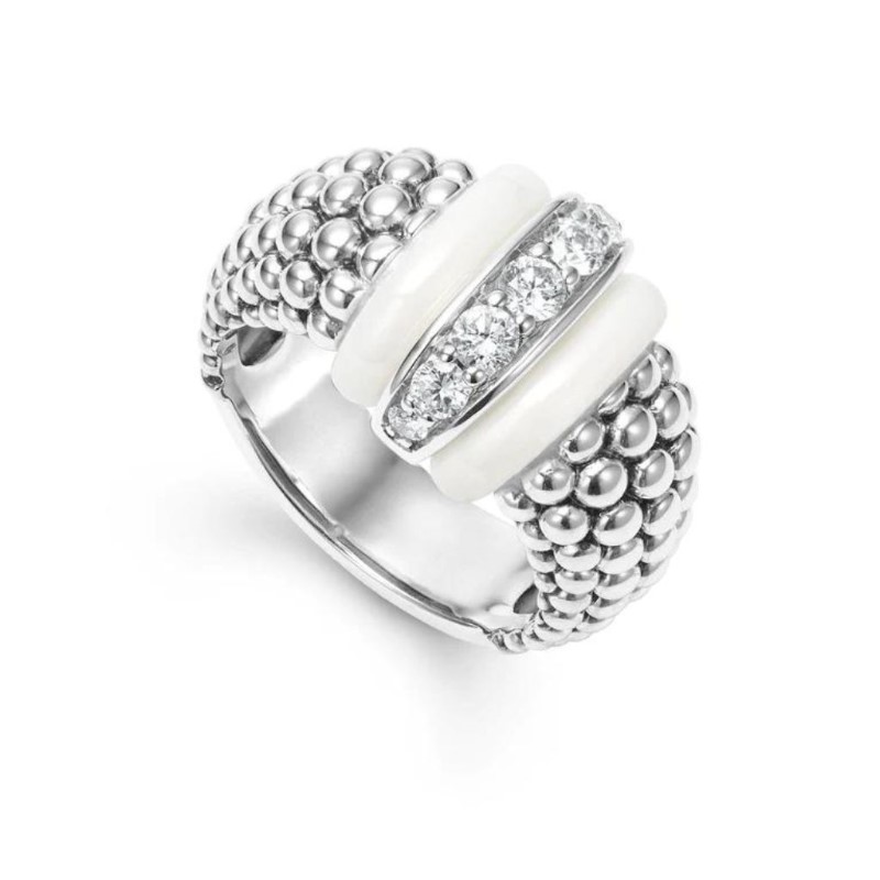 LAGOS White Caviar Ceramic Caviar Diamond Ring