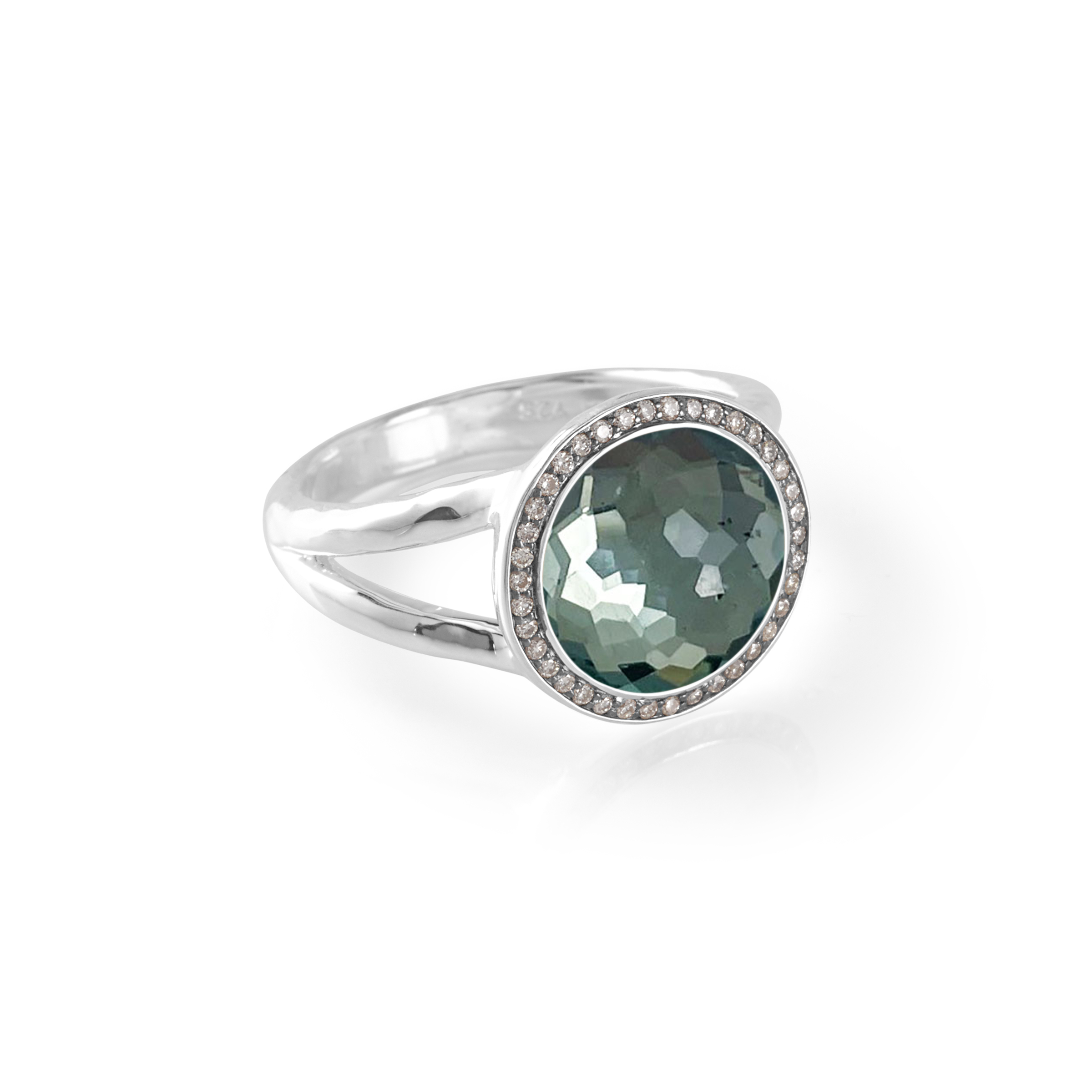 925 Lollipop Mini Ring in Swiss Blue Topaz and Pyrite Doublet w/Diamonds .15ctw