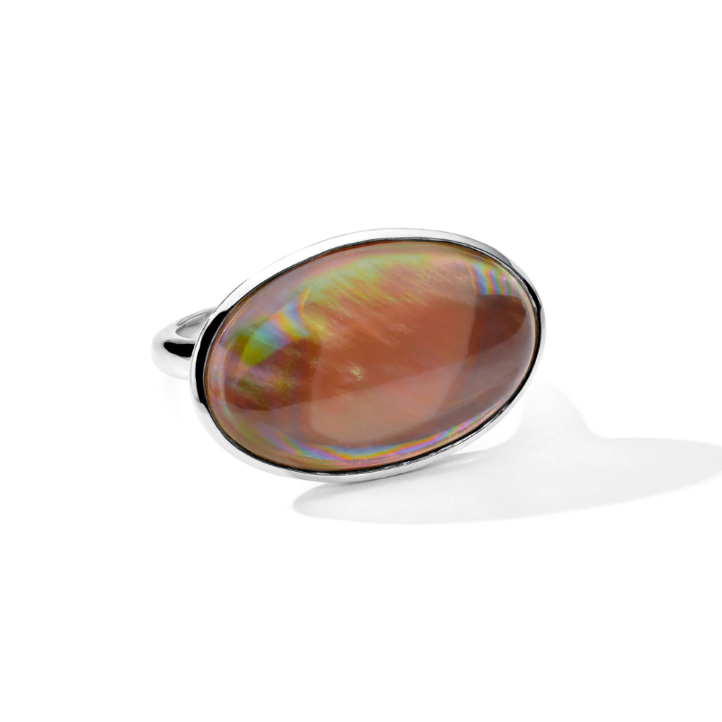 SS Ondine Sculptured Large Oval Ring in Rock Crystal & Brown Shell Cabochon