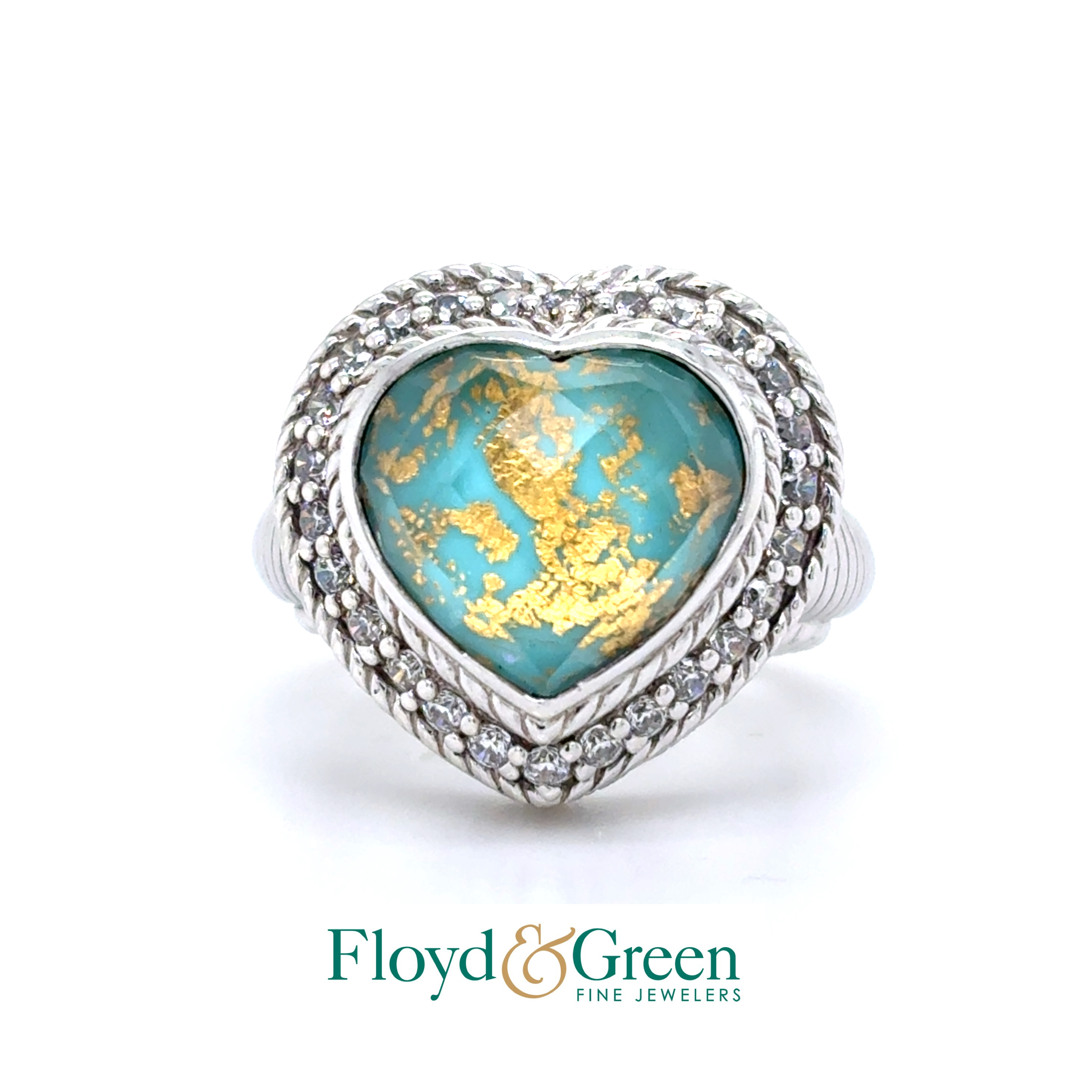 Judith Ripka Sterling Silver Turquoise Heart Doublet Ring, Size 6, 10.9g