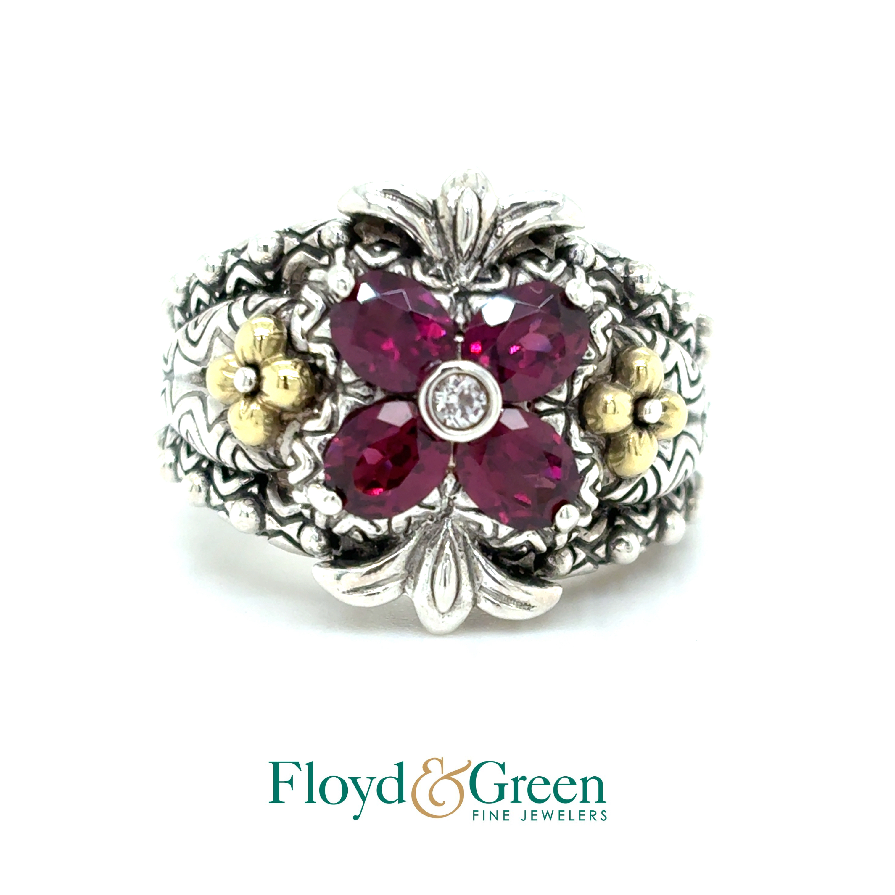 Bixby Sterling Silver & 18KY Garnet Ring, Size 6, 14.1g