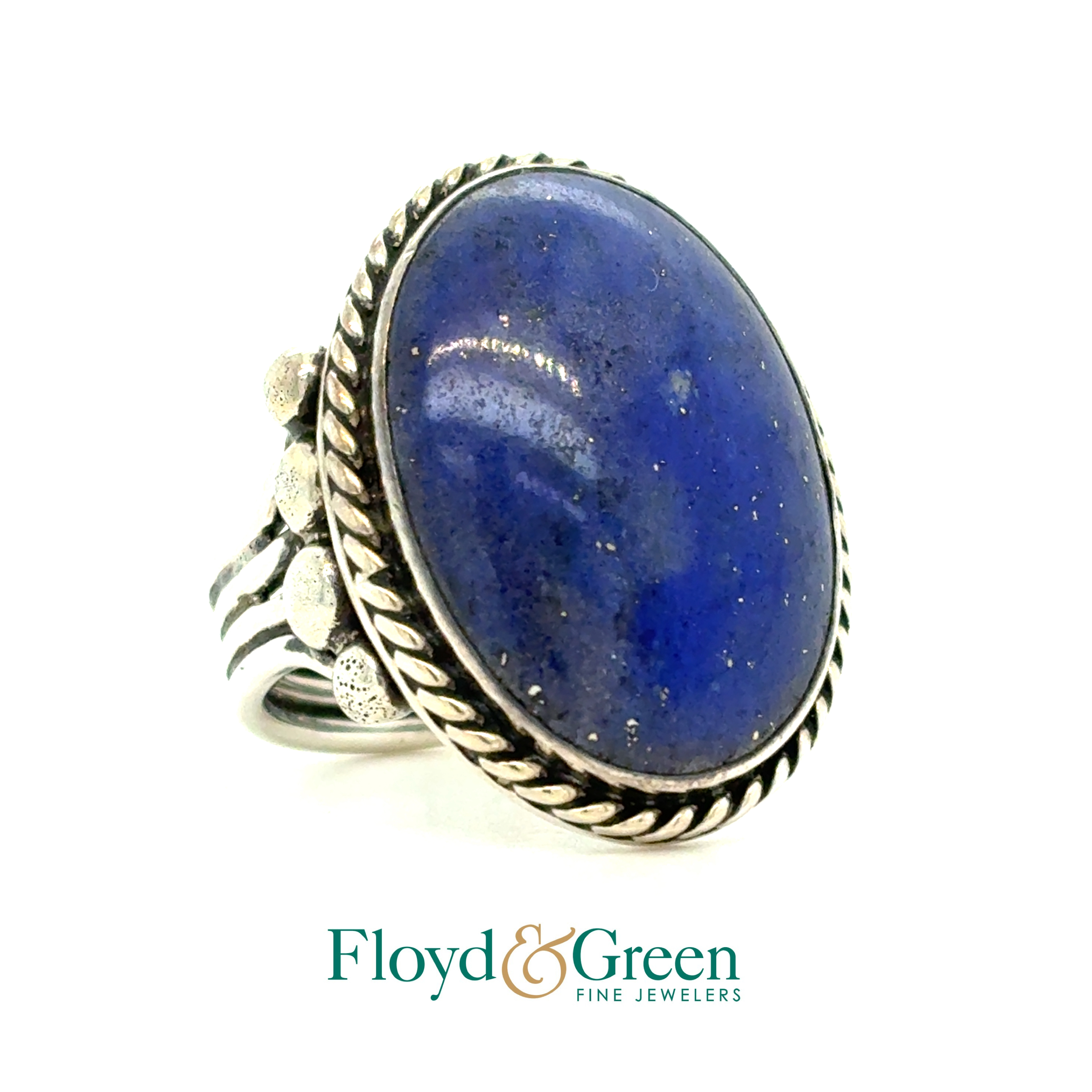 Orville Tsinnie New Mexico Sterling Silver Oval Lapis Ring, Size 9, 15.9g