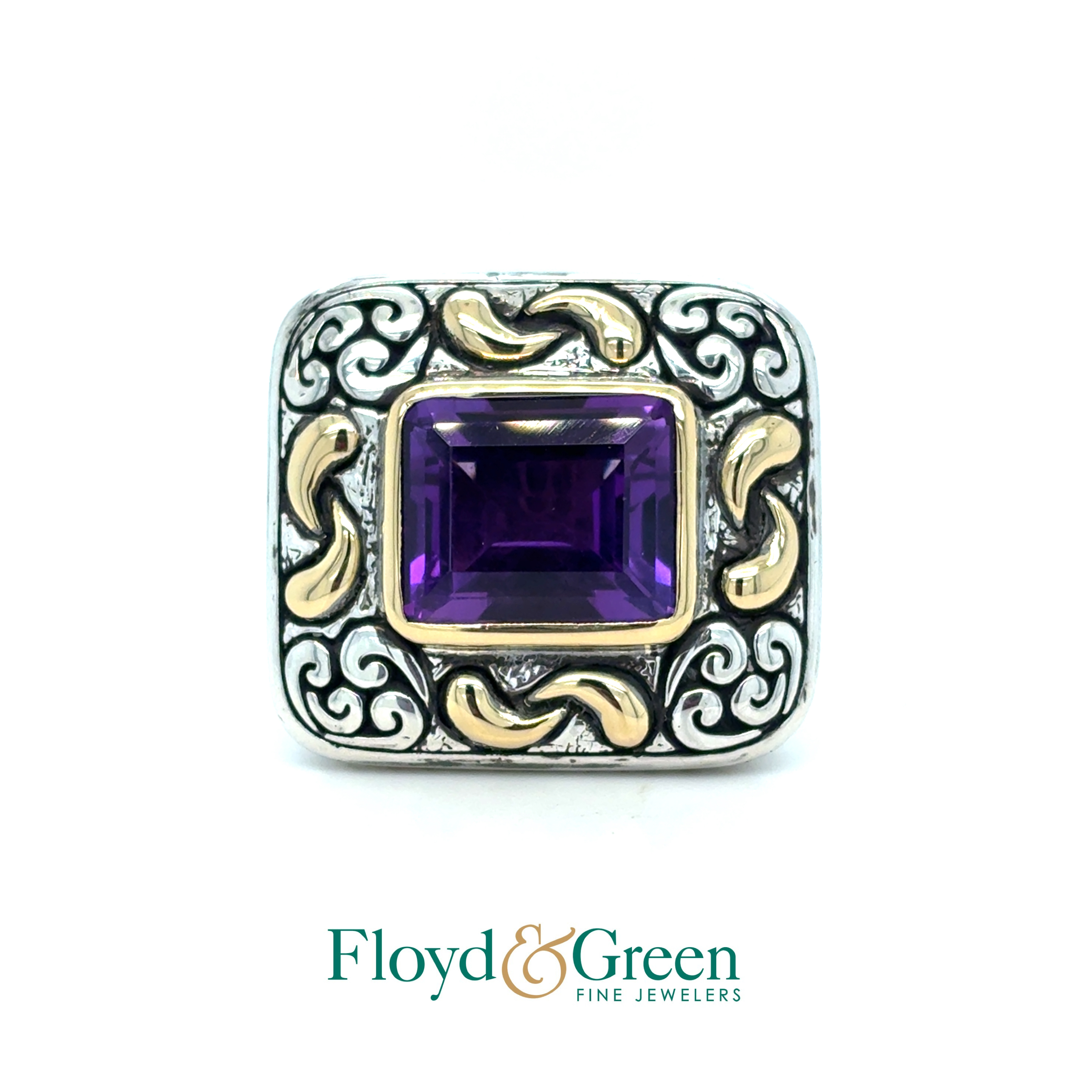 Bixby Sterling Sterling Silver & 18KY Amethystt Ring, Size 6, 24.3g