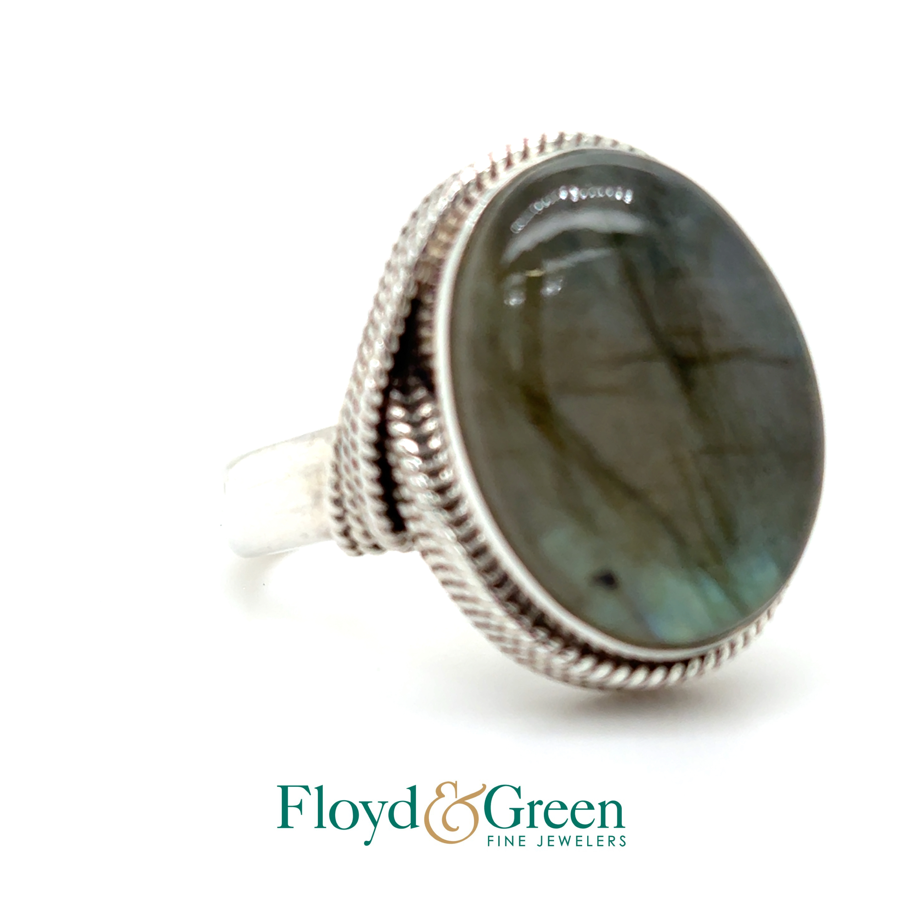 Sterling Silver Ring with Oval Moonstrone, Size 8, 6.3g