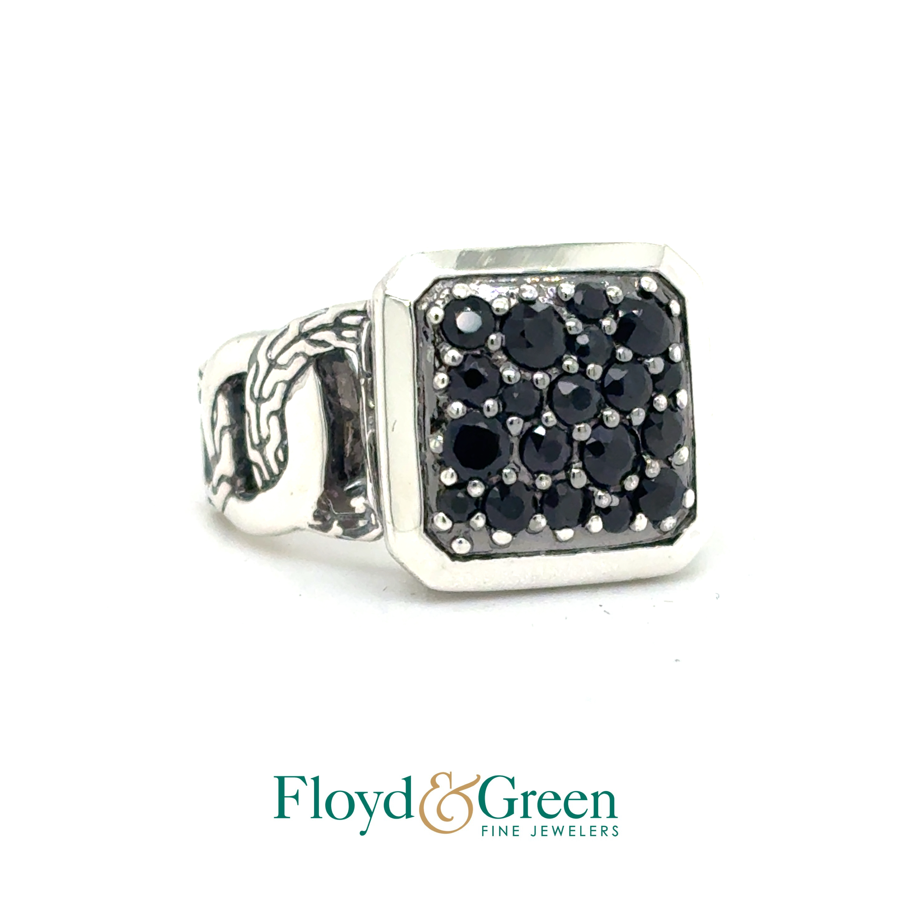 John Hardy Sterlng Silver Ring with Black Sapphires, Size 5.5