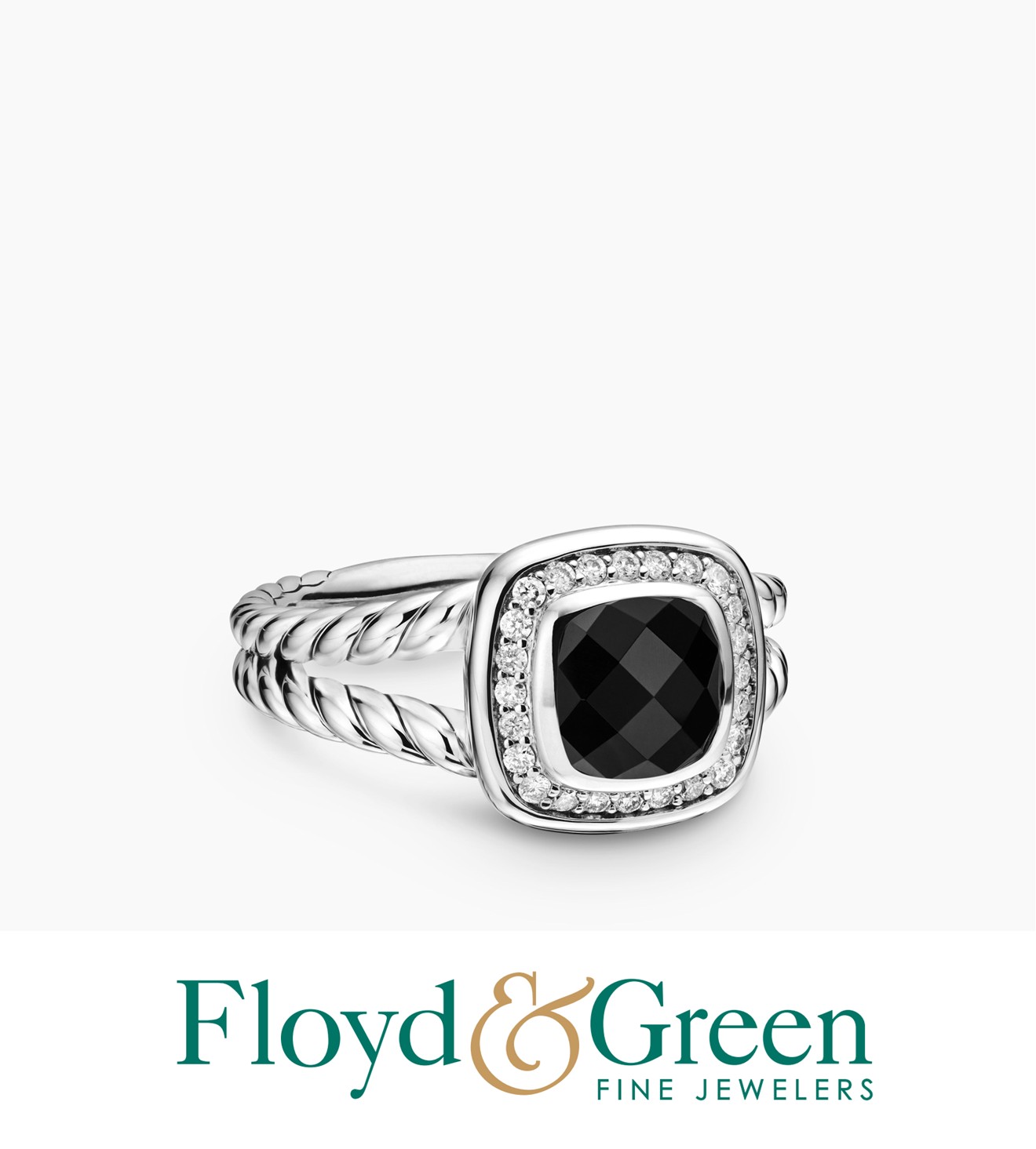 David Yurman Petite Albion Sterling Silver Black Onyx and Diamond Ring, Size 4.5