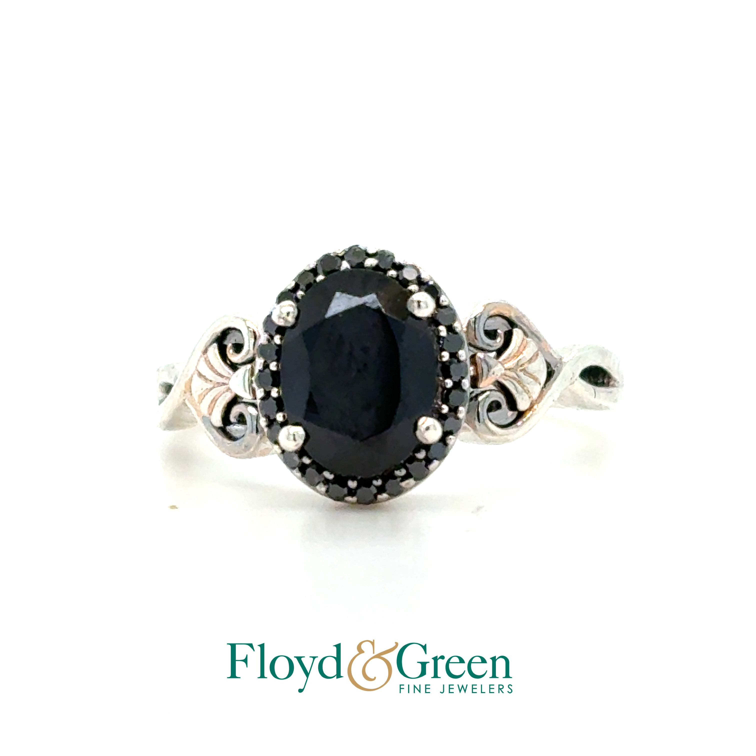 Sterling Silver Black Onyx Ring, 1 Oval, 1.03ct, 24 Round, Size 6.25, 3.5g