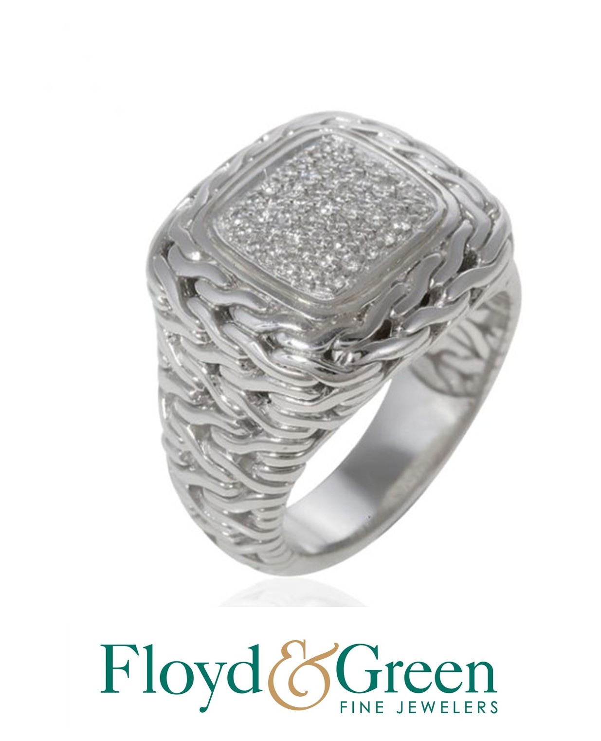 John Hardy Sterling Silver Diamond Pave Ring, 0.25ct, G-H SI1, Size 7, 9.4g