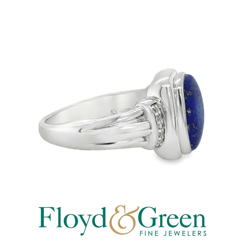 Sterling Silver Diamond and Lapis Ring, Size 8, 7.1g